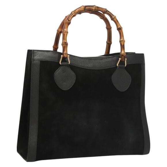GUCCI Bamboo Hand Bag Suede Black Gold 002 002 - Picture 1 of 16